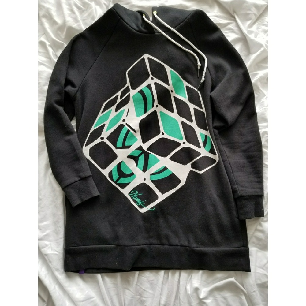 Nomis Black Sweatshirt Dress with Teal Graphic
